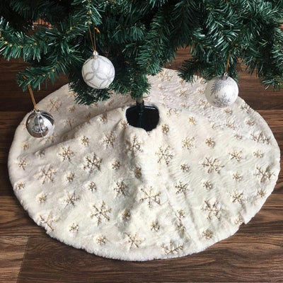 Falda para Árbol Navideño con Lentejuelas Doradas y Bordado de Copo de Nieve - Image 7