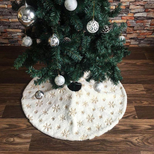 Falda para Árbol Navideño con Lentejuelas Doradas y Bordado de Copo de Nieve - Image 8