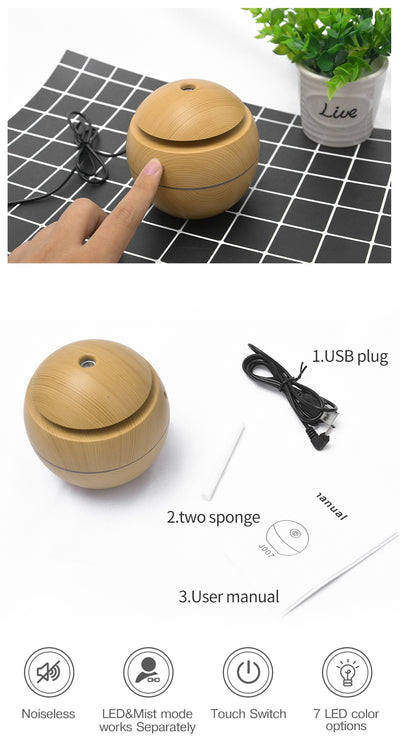 Black spherical ultrasonic atomizer with a power button icon, designed for aromatherapy and humidification. - Image 25