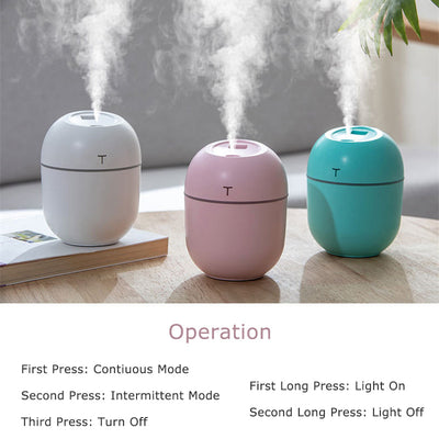 White egg-shaped mini USB humidifier with a 220ml capacity, featuring a subtle 'T' logo and grey accent line. - Image 12