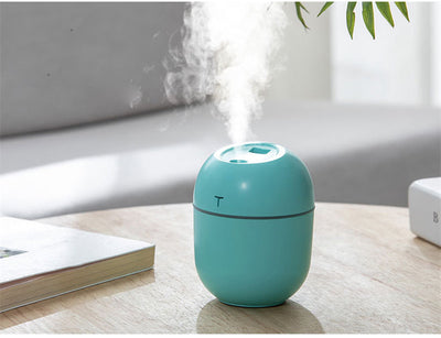 White egg-shaped mini USB humidifier with a 220ml capacity, featuring a subtle 'T' logo and grey accent line. - Image 16