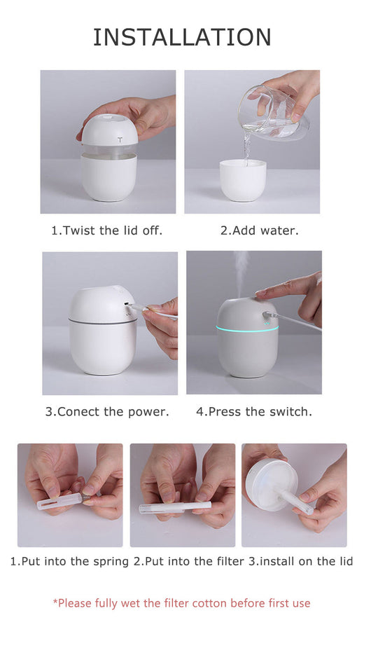 White egg-shaped mini USB humidifier with a 220ml capacity, featuring a subtle 'T' logo and grey accent line. - Image 17