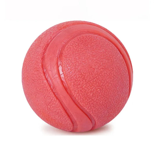 Red solid rubber elastic ball with a red and white braided rope, designed as a durable dog chew and training toy. - Image 9