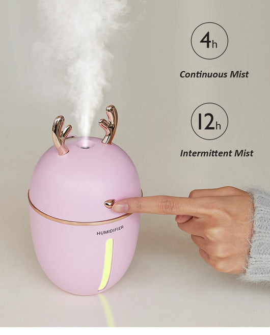 Pink deer-shaped ultrasonic humidifier with gold antlers, a white USB fan, and a white USB light. - Image 20