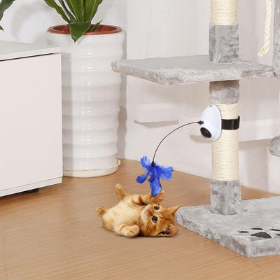 Electric cat toy with a white dome base, a flexible black rod, and a vibrant blue feather attachment. - Image 8