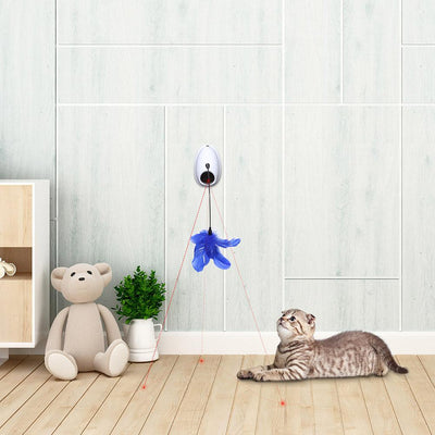 Electric cat toy with a white dome base, a flexible black rod, and a vibrant blue feather attachment. - Image 10