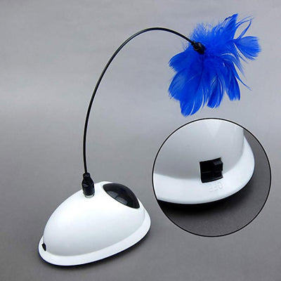Electric cat toy with a white dome base, a flexible black rod, and a vibrant blue feather attachment. - Image 14