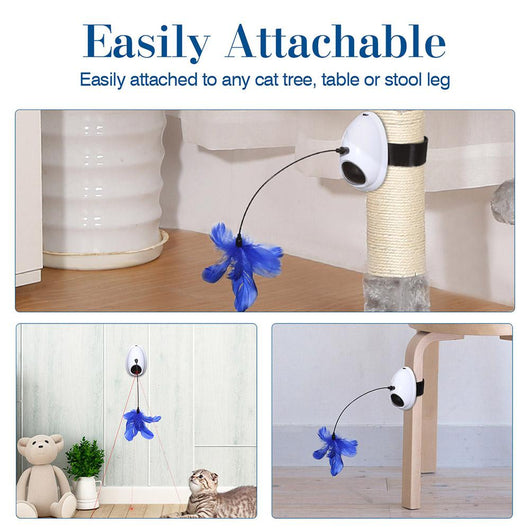 Electric cat toy with a white dome base, a flexible black rod, and a vibrant blue feather attachment. - Image 17