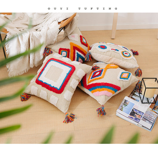 Funda de Almohada con Diseño Geométrico y Borlas - Image 10