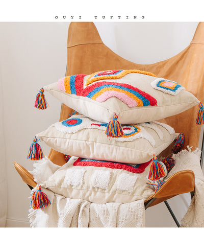 Funda de Almohada con Diseño Geométrico y Borlas - Image 12