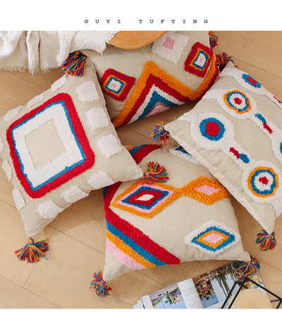 Funda de Almohada con Diseño Geométrico y Borlas - Image 13