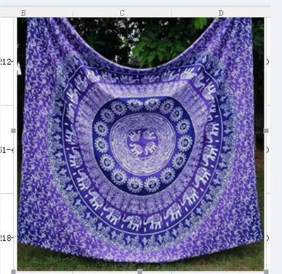 Black tapestry with white constellations and a large grey moon hanging above a bed in a bedroom. - Image 8