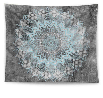 Black tapestry with white constellations and a large grey moon hanging above a bed in a bedroom. - Image 11