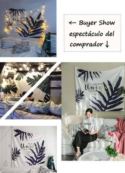 Black tapestry with white constellations and a large grey moon hanging above a bed in a bedroom. - Image 17