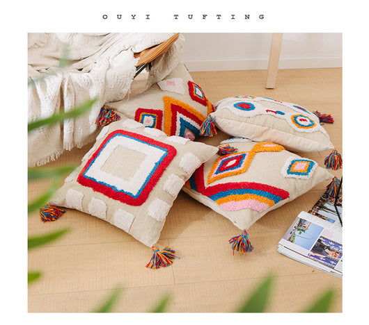 Funda de Almohada con Diseño Geométrico y Borlas - Image 18