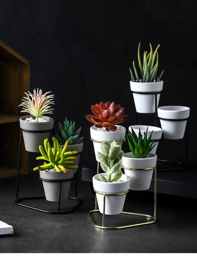 Maceta de Cerámica con Soporte de Hierro Minimalista - Image 9