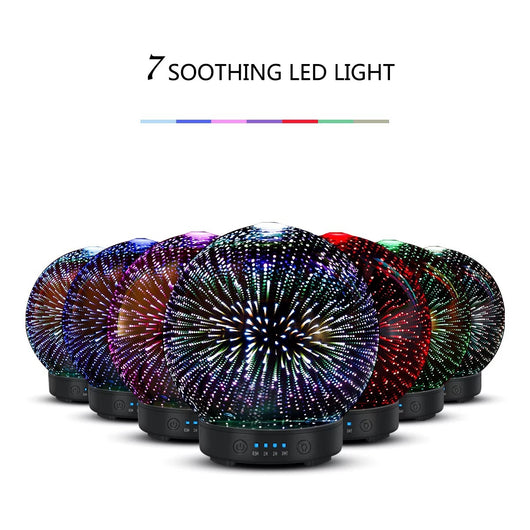 Spherical 3D aromatherapy essential oil diffuser with 7 LED color lighting modes and a black base. - Image 11