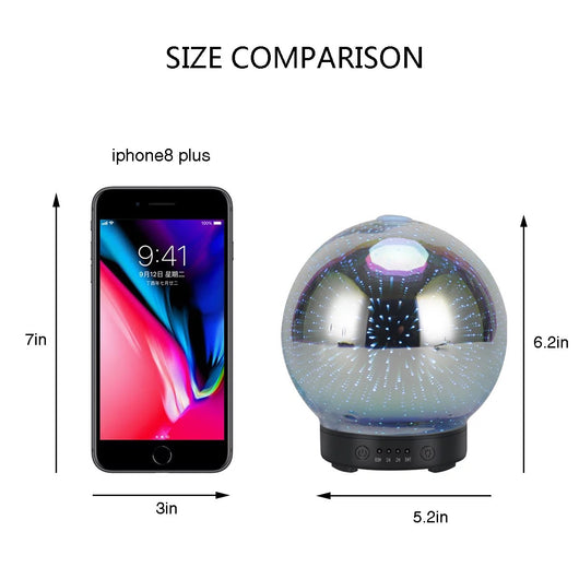 Spherical 3D aromatherapy essential oil diffuser with 7 LED color lighting modes and a black base. - Image 12