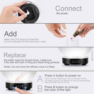 Spherical 3D aromatherapy essential oil diffuser with 7 LED color lighting modes and a black base. - Image 14