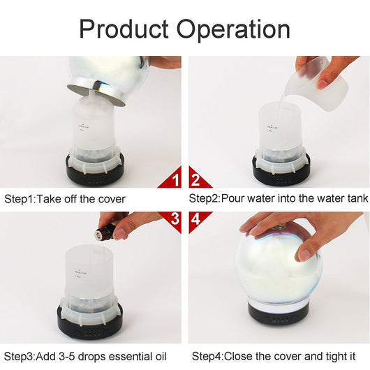 Spherical 3D aromatherapy essential oil diffuser with 7 LED color lighting modes and a black base. - Image 16