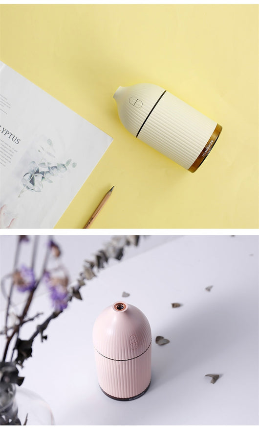 Pink ribbed aromatherapy diffuser and ultrasonic humidifier with a transparent brown base and control buttons. - Image 22