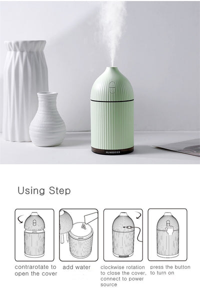 Pink ribbed aromatherapy diffuser and ultrasonic humidifier with a transparent brown base and control buttons. - Image 23