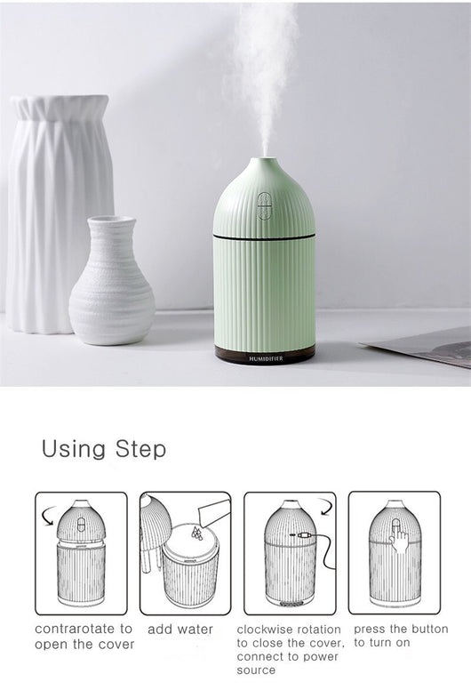 Pink ribbed aromatherapy diffuser and ultrasonic humidifier with a transparent brown base and control buttons. - Image 23