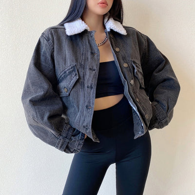 Chaqueta Denim Retro Americana con Forro de Lana para Mujer - Image 17