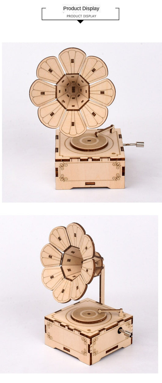 Caja de Música Gramófono de Madera Ornamental Estilo Retro - Image 7
