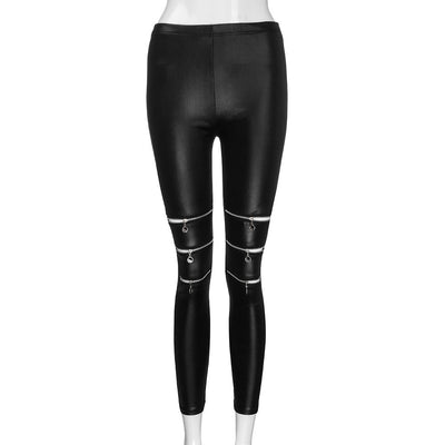 Leggings de Cuero Activos con Recortes Huecos y Cremalleras Altas para Mujer - Image 13