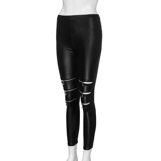 Leggings de Cuero Activos con Recortes Huecos y Cremalleras Altas para Mujer - Image 14