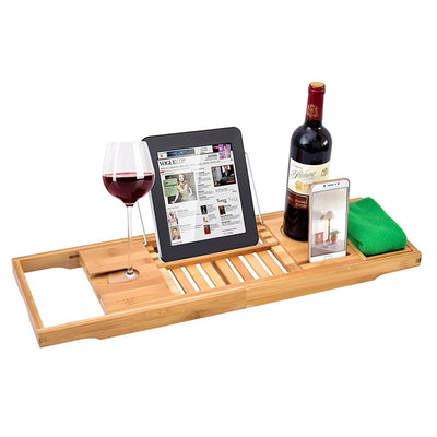 Bandeja de Bambú para Bañera con Soporte para Tablet, Copas y Accesorios - Image 12