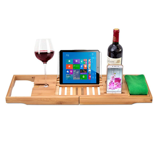 Bandeja de Bambú para Bañera con Soporte para Tablet, Copas y Accesorios - Image 13