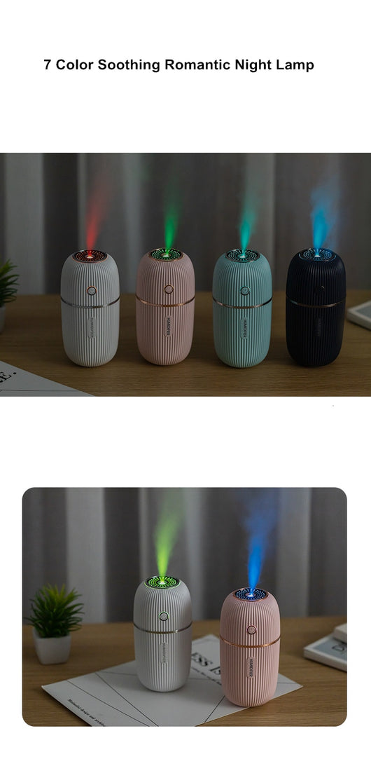 Navy blue portable humidifier with a ribbed texture, silver accents, and a power button on a white background. - Image 6
