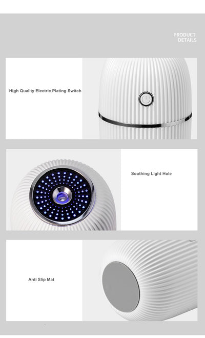 Navy blue portable humidifier with a ribbed texture, silver accents, and a power button on a white background. - Image 9
