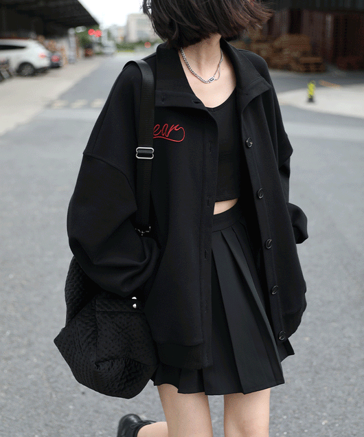 Chaqueta Casual Suelta con Cuello Alto y Letras Bordadas - Image 6