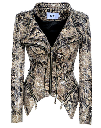 Chaqueta de Cuero Motociclista Ajustada con Remaches para Mujer - Image 13