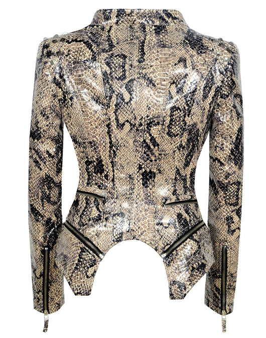 Chaqueta de Cuero Motociclista Ajustada con Remaches para Mujer - Image 16