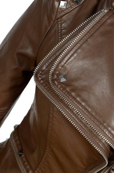 Chaqueta de Cuero Motociclista Ajustada con Remaches para Mujer - Image 21
