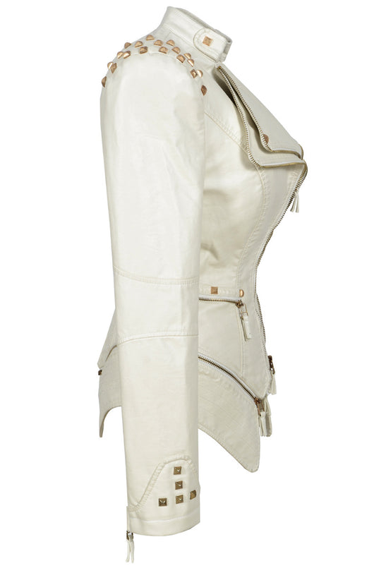 Chaqueta de Cuero Motociclista Ajustada con Remaches para Mujer - Image 23