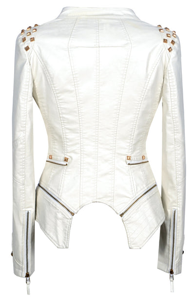 Chaqueta de Cuero Motociclista Ajustada con Remaches para Mujer - Image 24