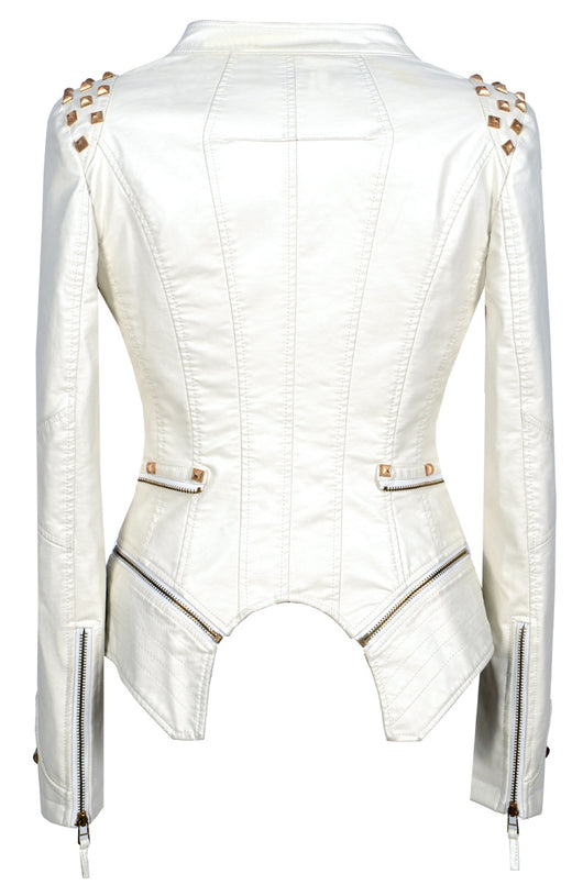 Chaqueta de Cuero Motociclista Ajustada con Remaches para Mujer - Image 24
