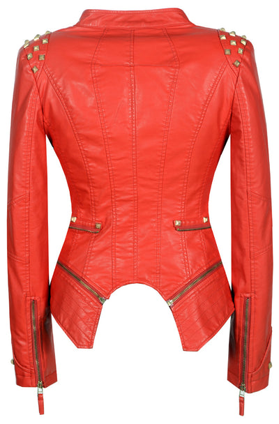 Chaqueta de Cuero Motociclista Ajustada con Remaches para Mujer - Image 28