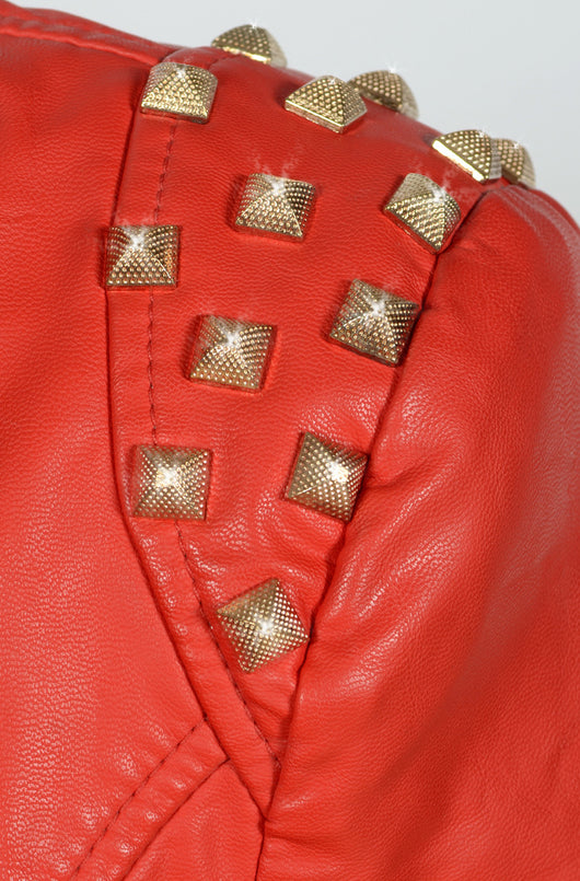 Chaqueta de Cuero Motociclista Ajustada con Remaches para Mujer - Image 29