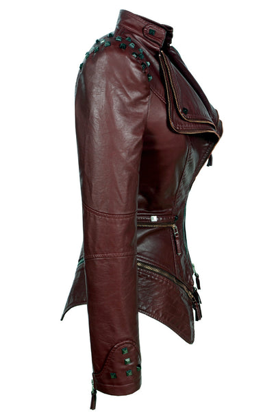 Chaqueta de Cuero Motociclista Ajustada con Remaches para Mujer - Image 31