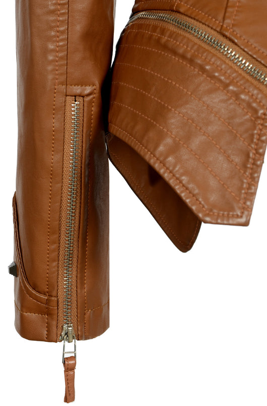 Chaqueta de Cuero Motociclista Ajustada con Remaches para Mujer - Image 38