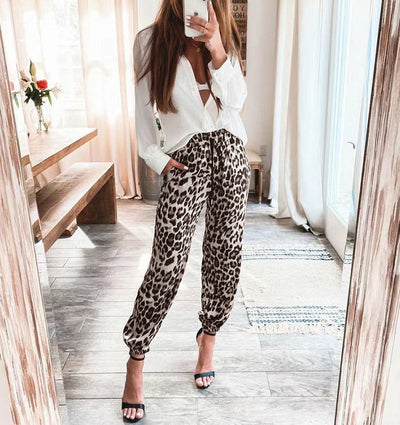 Pantalones Casuales de Cintura Elástica con Estampado de Leopardo para Mujer - Image 9