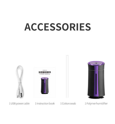 Black and purple columnar mini USB humidifier with ribbed texture and visible water level indicator. - Image 17