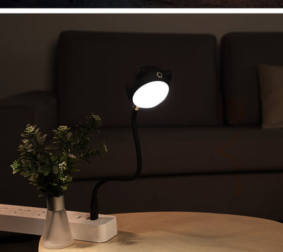 Black cat-shaped USB desk lamp with a flexible gooseneck and silver light panel, ideal for modern desks. - Image 6