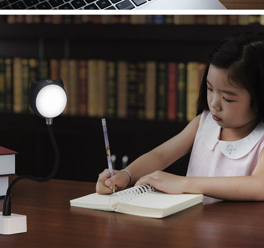 Black cat-shaped USB desk lamp with a flexible gooseneck and silver light panel, ideal for modern desks. - Image 8